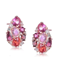 Sterling Silver 18K Rose Gold Plated Red Color Variant Cubic Zirconia Accent Drop Earrings