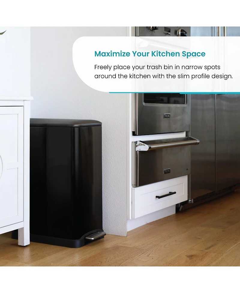 Home Zone Living 13 Gallon Dual Compartment Stainless Steel Kitchen Trash Can with Step Pedal and Soft Close Lid