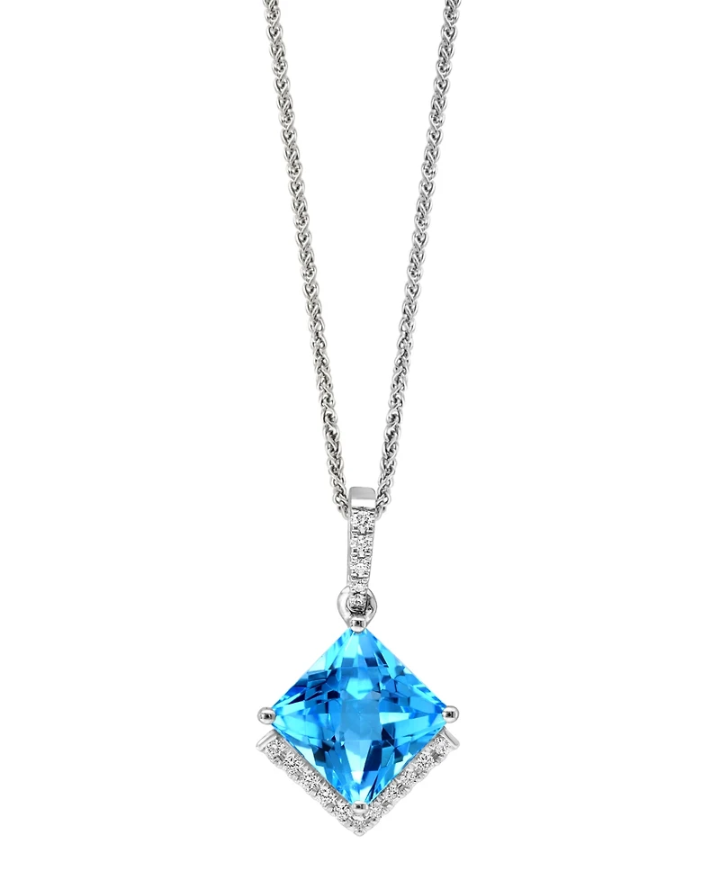 Lali Jewels Swiss Blue Topaz (3-3/8 ct. t.w.) & Diamond (1/8 ct. t.w.) 18" Pendant Necklace in 14k White Gold