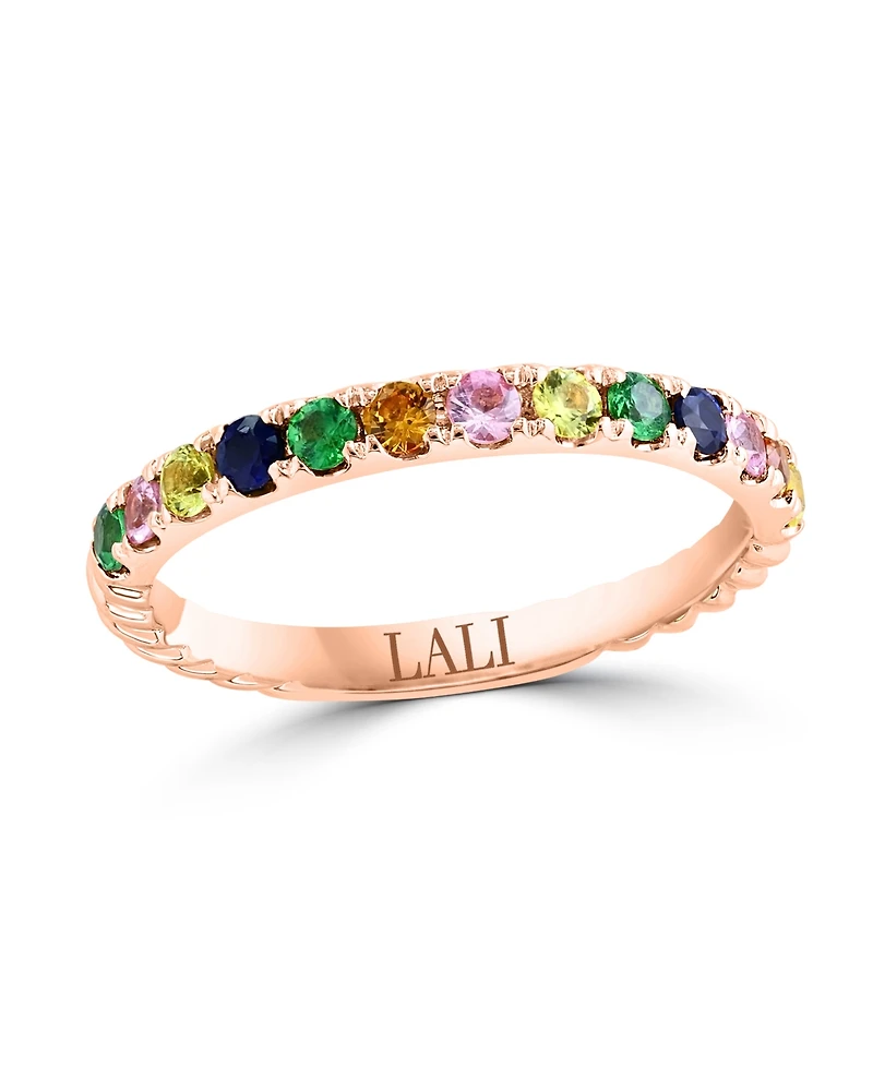 Lali Jewels Multicolor Sapphire (3/8 ct. t.w.) & Tsavorite (1/8 ct. t.w.) Band Ring in 14k Rose Gold