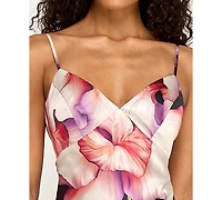 Seni & Cade Women's Large Floral Printed V-Neck Slip Dress