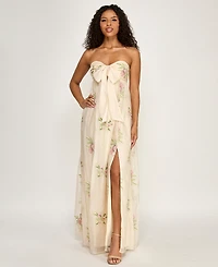 Seni & Cade Women's Floral Embroidered Strapless Tie-Front Dress