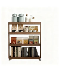 Yigii Solid Wood 4-Shelf Rolling Cart for Home Storage