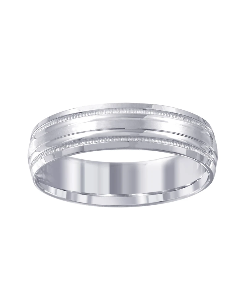 Men's High-Polished Etched Wedding Band 14k White Gold