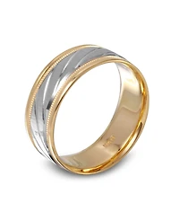 Men's 14k Gold and White Ring, Spiral Dome Band