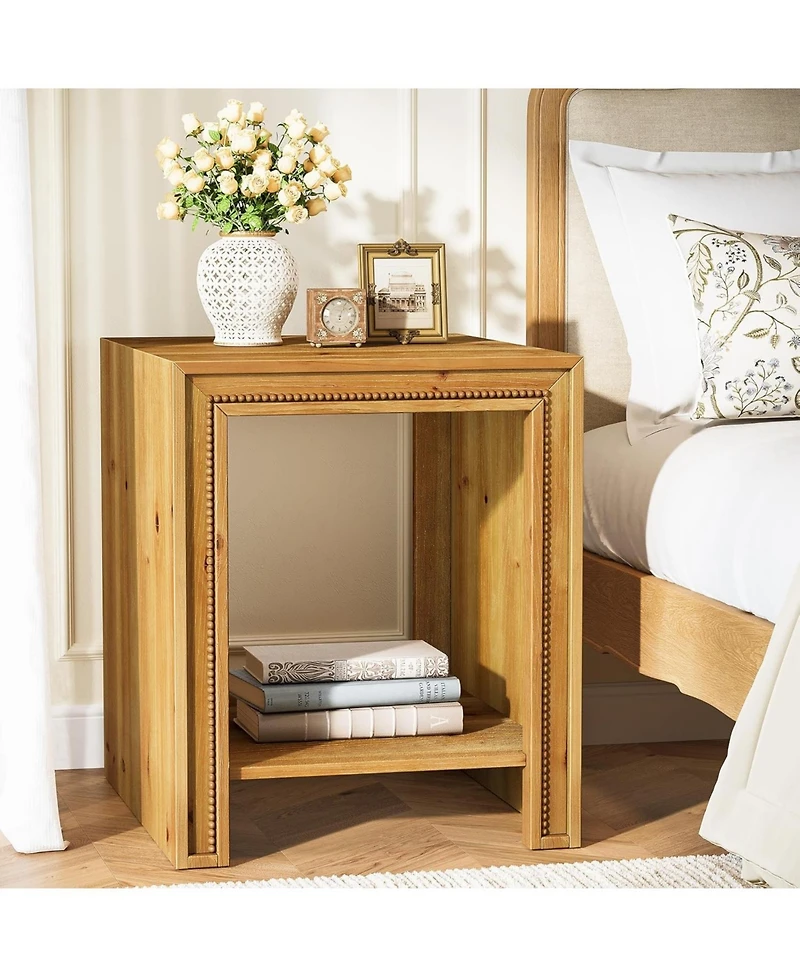 Tribesigns Solid Wood End Table, 2-Tier Farmhouse Side Table with Storage Shelves(2 Pcs)