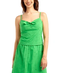 Bcx Women's Eyelet Tie-Front Sweetheart Neck Camisole Top