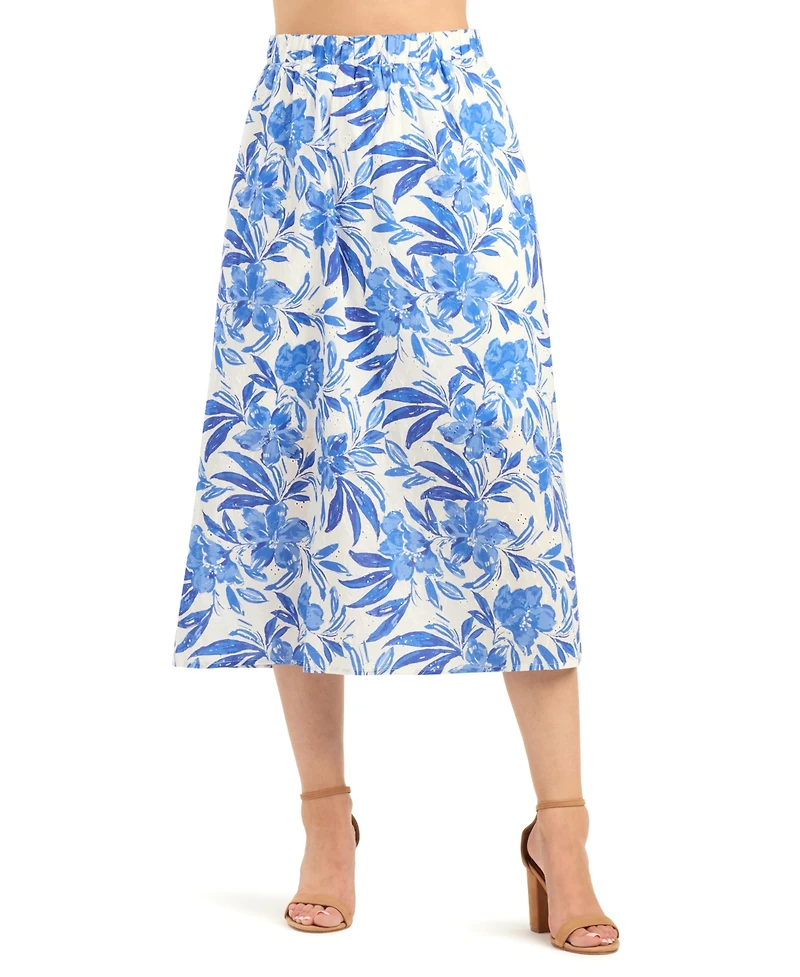 Bcx Women's Eyelet Print Pleated Pull-On Skirt