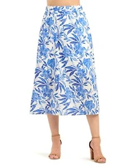 Bcx Womens Eyelet Print Tie Front V Neck Top Pleated Pull On Skirt Set