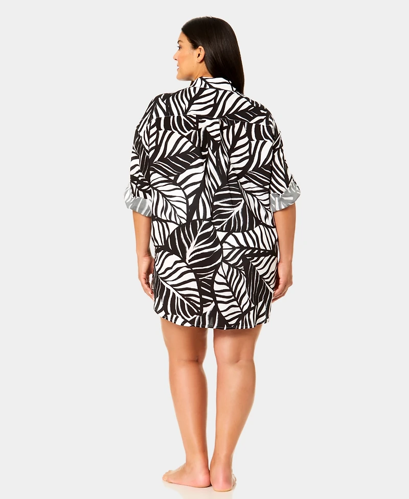 Anne Cole Plus Button Down Cover-Up Shirt