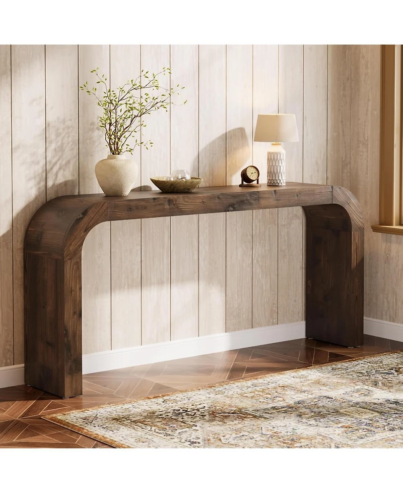 Tribesigns Solid Wood Tv Stand, 70.87-Inch Farmhouse Sofa Table with Waterfall Curved Corners for Hallway