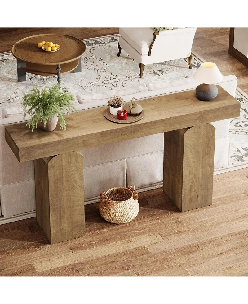 Tribesigns 63" Long Entryway Table, Farmhouse Console Table with 2 Arched Pedestal Legs