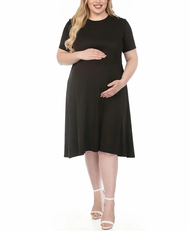 White Mark Plus Short-Sleeve Midi A-Line Dress