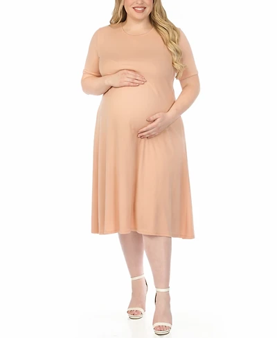 White Mark Plus Short-Sleeve Midi A-Line Dress
