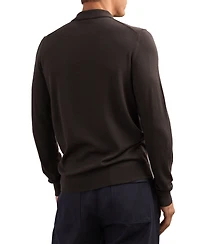 Reiss Men's Merino Wool Long-Sleeve Polo Shirt