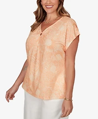 Hearts Of Palm Plus Printed V-neck Top