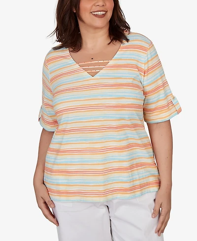 Hearts Of Palm Plus Embellished Stretch V-Neck Top