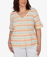 Hearts Of Palm Plus Embellished Stretch V-Neck Top