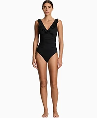 Lauren Ralph Women's Ruffle Surplice One-Piece Swimsuit