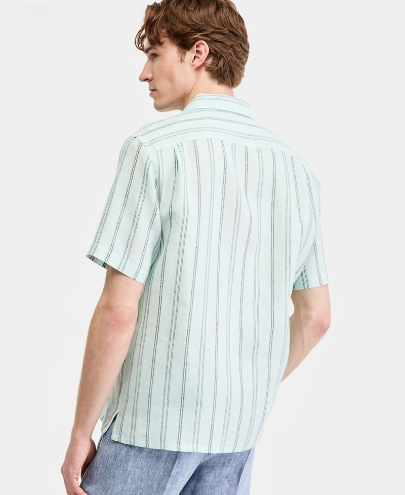 Club Room Men's Textured Stripe Linen Short-Sleeve Shirt, Macy's Exclusive