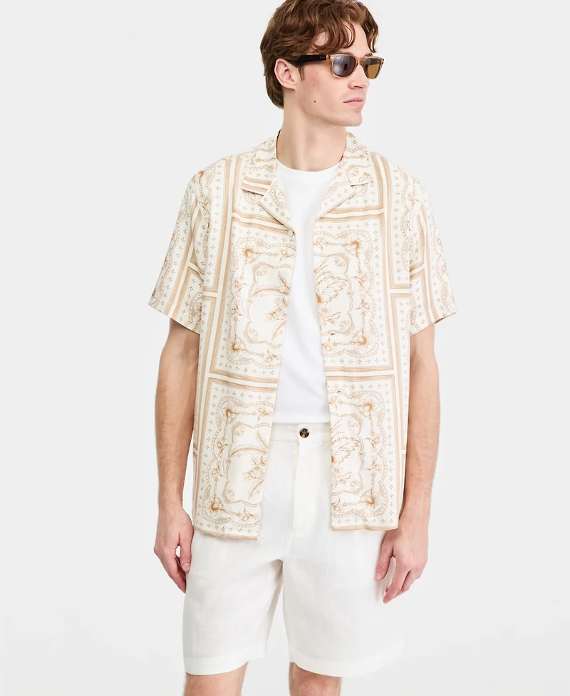 Club Room Men's Printed Silk-Blend Short Sleeve Shirt, Macy's Exclusive - Print