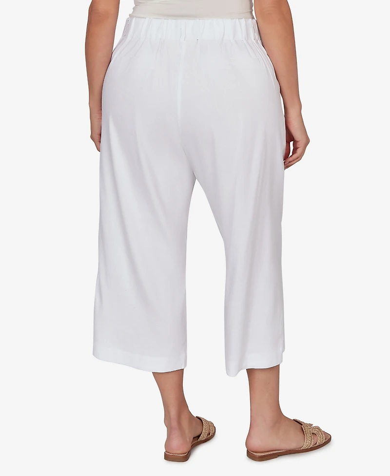 Ruby Rd. Plus Stretch Linen Wide-Leg Fly-Front Capri Pants
