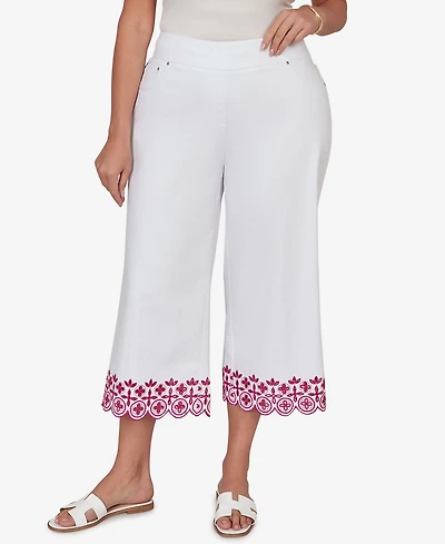Ruby Rd. Plus Embroidered Hem Colored Denim Pull-On Capri Pants