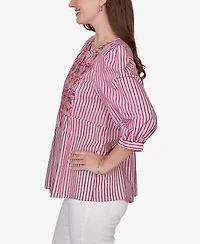 Ruby Rd. Plus Embroidered Placket Stripe Top