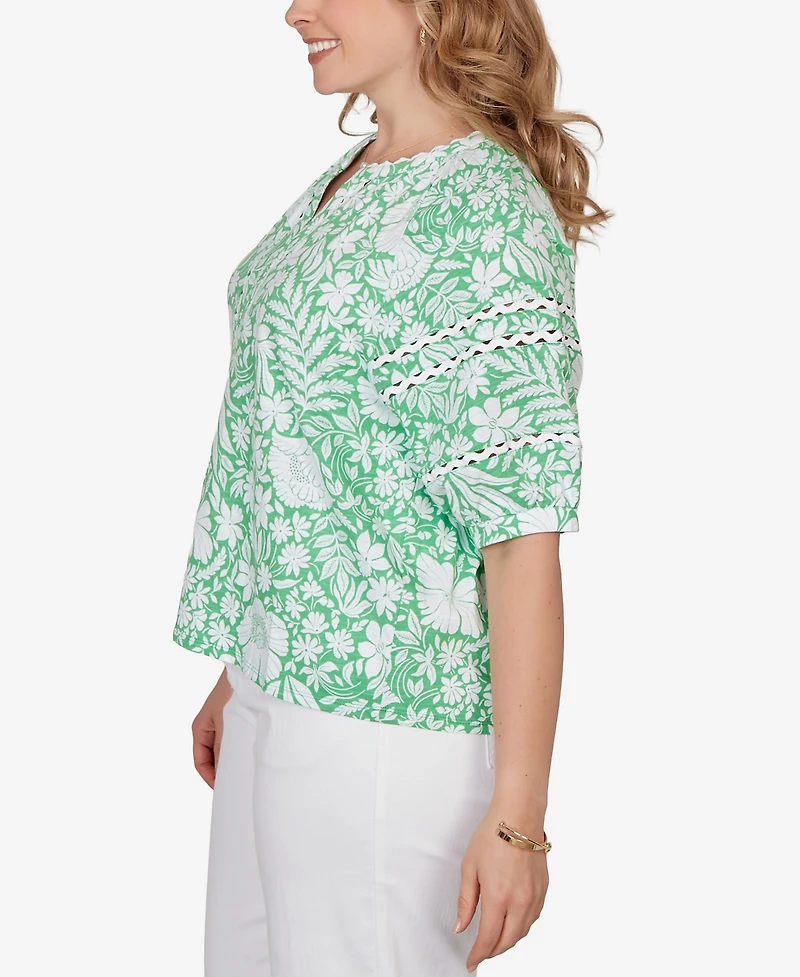 Ruby Rd. Plus Tropical Floral Trim Knit Top