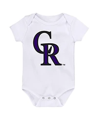 Outerstuff Baby Boys and Girls 3-Pack Purple/Black/White Colorado Rockies Minor League Player Bodysuit Set