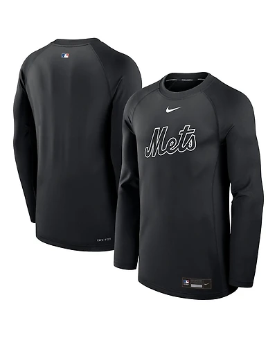 Nike Men's Black New York Mets Authentic Collection Game Time Raglan Dri-fit Long Sleeve T-Shirt