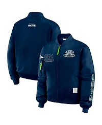 Wear by Erin Andrews Women's College Navy Seattle Seahawks Patch Full-Zip Bomber Jacket