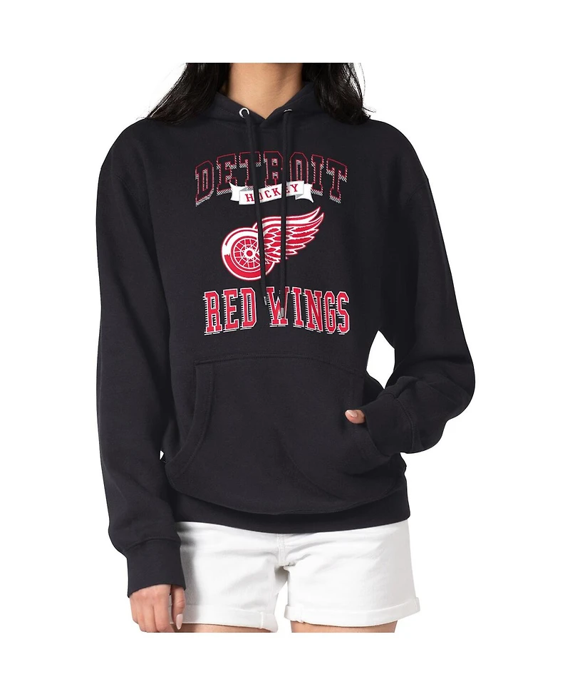 G-iii 4Her by Carl Banks Women's Black Detroit Red Wings Team Logo Tri-Blend Fleece Pullover Hoodie