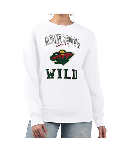 G-iii 4Her by Carl Banks Women's White Minnesota Wild Team Logo Tri-Blend Fleece Pullover Sweatshirt