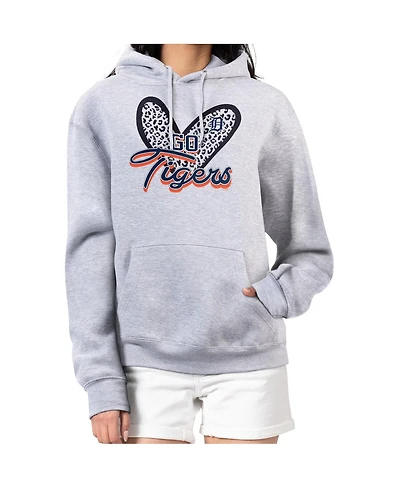 G-iii 4Her by Carl Banks Women's Heather Gray Detroit Tigers Leopard Heart Pullover Hoodie