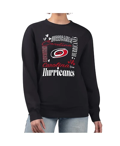 G-iii 4Her by Carl Banks Women's Black Carolina Hurricanes Collage Graphic Fleece Long Sleeve Pullover Sweatshirt