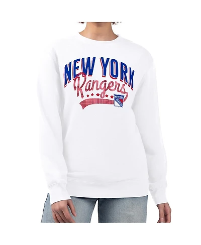 G-iii 4Her by Carl Banks Women's White New York Rangers Filigree Team Graphic Fleece Pullover Sweatshirt