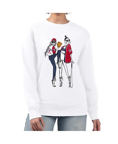 G-iii 4Her by Carl Banks Women's White Washington Nationals Baseball Girls Fleece Pullover Sweatshirt