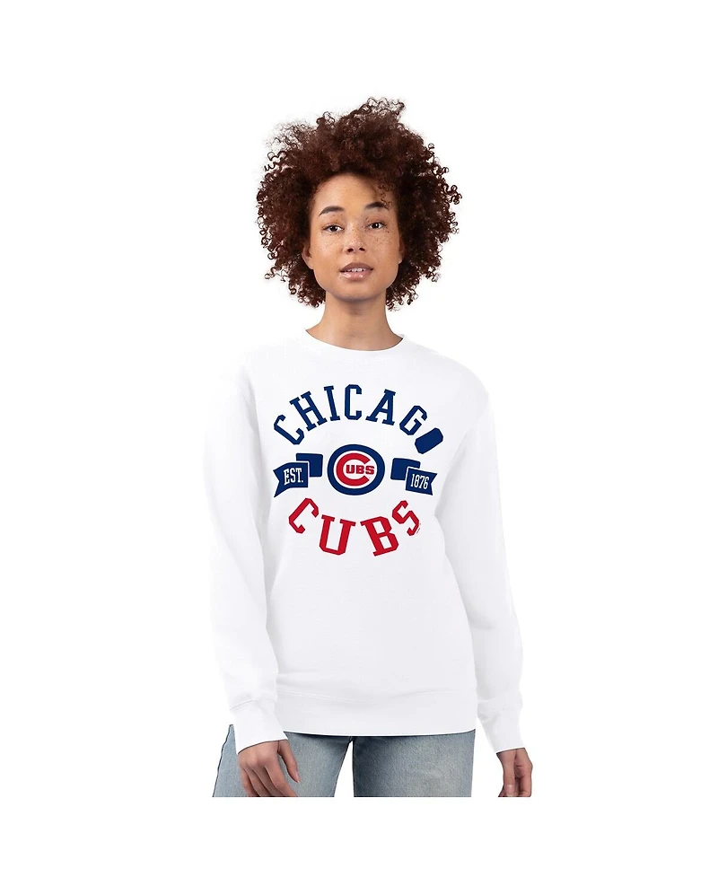 G-iii 4Her by Carl Banks Women's White Chicago Cubs Team Logo Fleece Pullover Sweatshirt