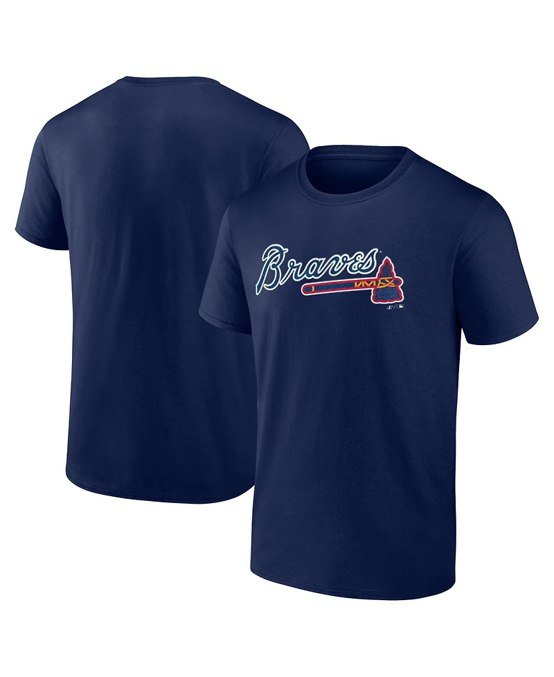 Logo Athletic Men's Navy Atlanta Braves Wordmark T-Shirt
