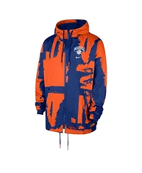 Nike Men's Blue/Orange New York Knicks Courtside Club Premium Woven Full-Zip Hooded Jacket