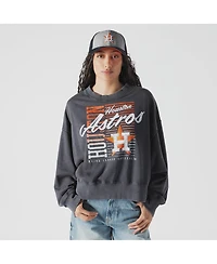 New Era Women's Navy Houston Astros Boxy Mineral Wash Dolmen Sleeve Cropped Sweatshirt