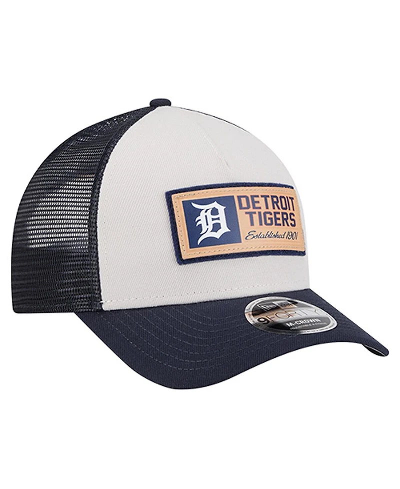 New Era Men's Stone/Navy Detroit Tigers Text A-Frame Trucker 9FORTY Hat