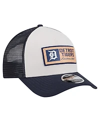 New Era Men's Stone/Navy Detroit Tigers Text A-Frame Trucker 9FORTY Hat