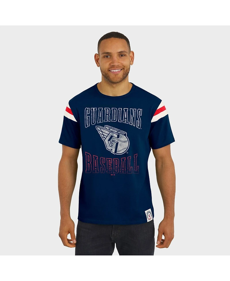 Darius Rucker Collection By Fanatics Men's Navy Cleveland Guardians Distressed Sleeve Stripe T-Shirt