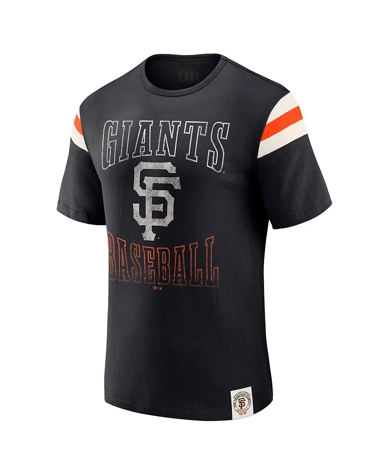 Darius Rucker Collection By Fanatics Men's Black San Francisco Giants Distressed Sleeve Stripe T-Shirt