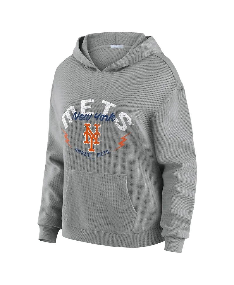 Wear by Erin Andrews Women's Gray New York Mets Plus Waffle-Knit Long-Sleeve Hoodie & Lounge Pants Set