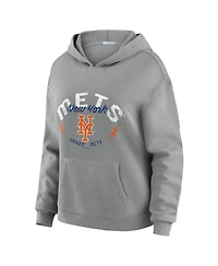 Wear by Erin Andrews Women's Gray New York Mets Plus Waffle-Knit Long-Sleeve Hoodie & Lounge Pants Set