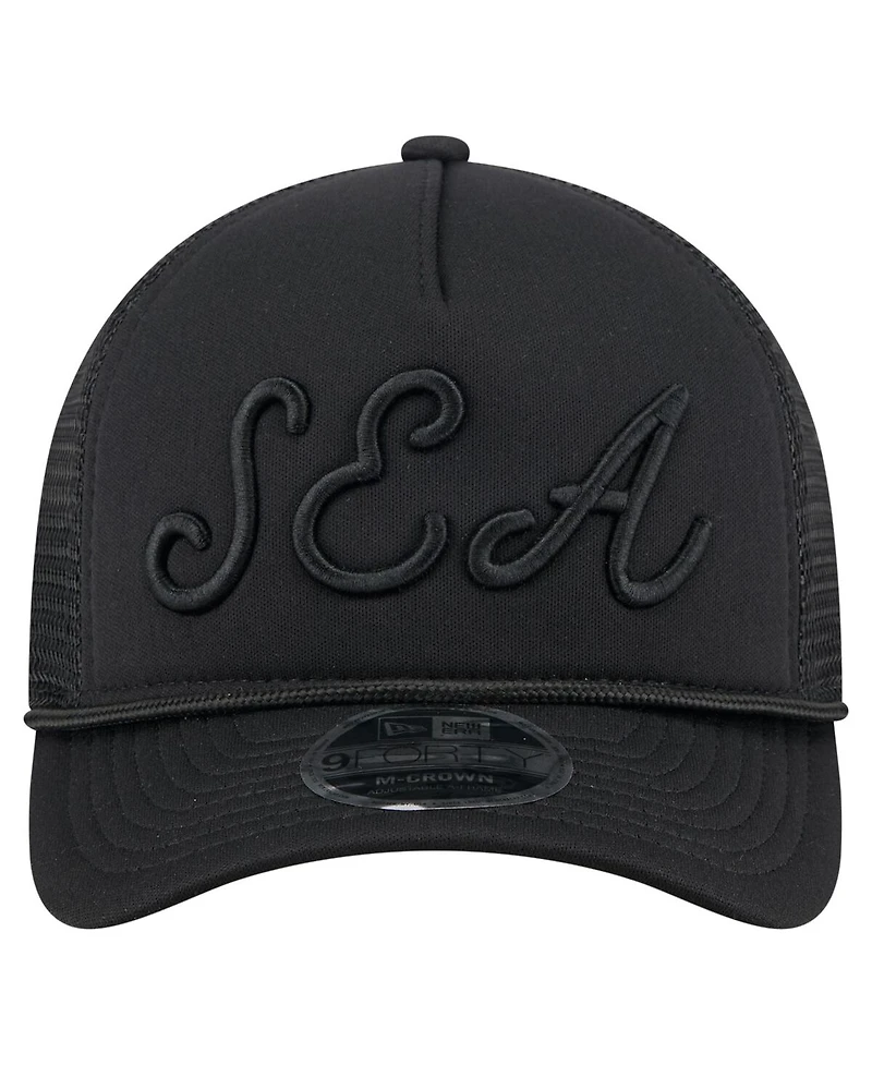 New Era Men's Black Seattle Mariners City Initial 9FORTY A-Frame M-Crown Adjustable Trucker Hat