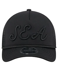 New Era Men's Black Seattle Mariners City Initial 9FORTY A-Frame M-Crown Adjustable Trucker Hat